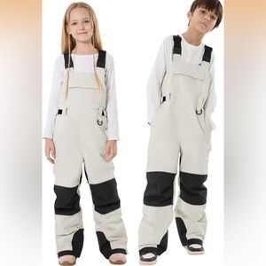 Kids Waterproof Snow Bib Overalls - Cream & Black